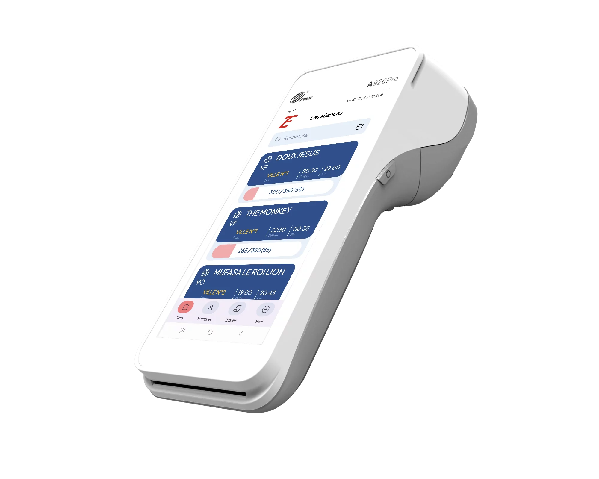 Interface du logiciel de billetterie cinéma homologué CNC pour cinémas itinérants