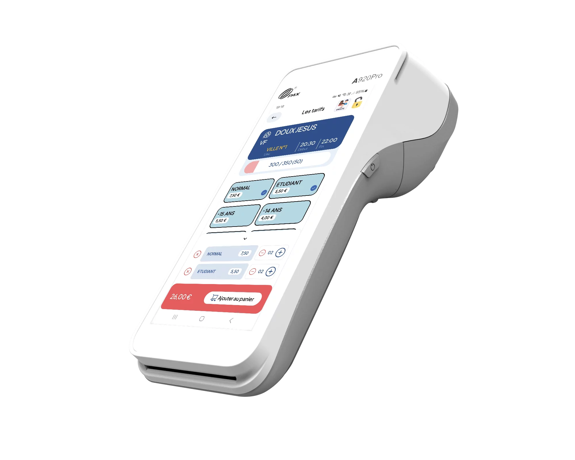 Terminal PAX A920 Pro avec logiciel de billetterie cinéma homologué CNC