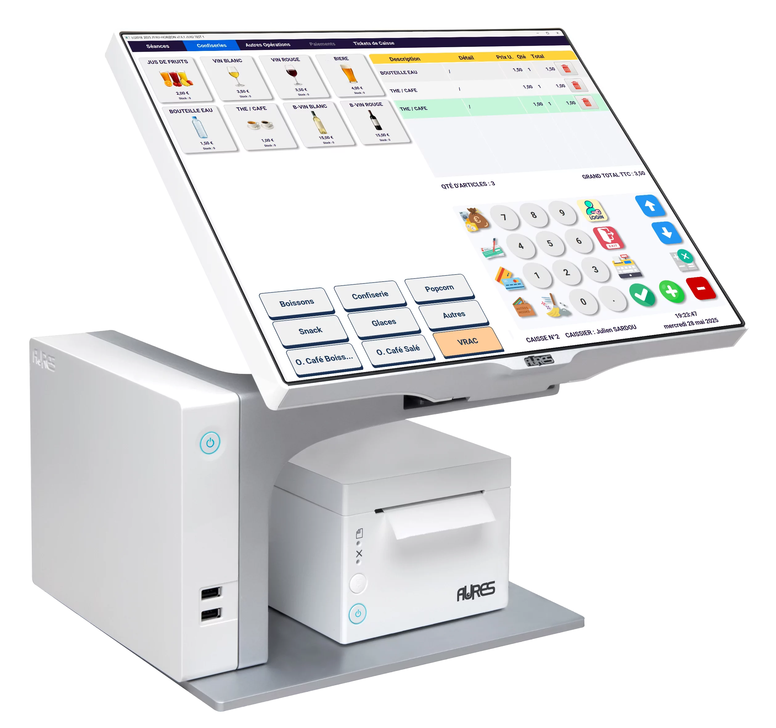 Interface Zerd Ciné - Logiciel de billetterie cinéma avec gestion confiserie et abonnements